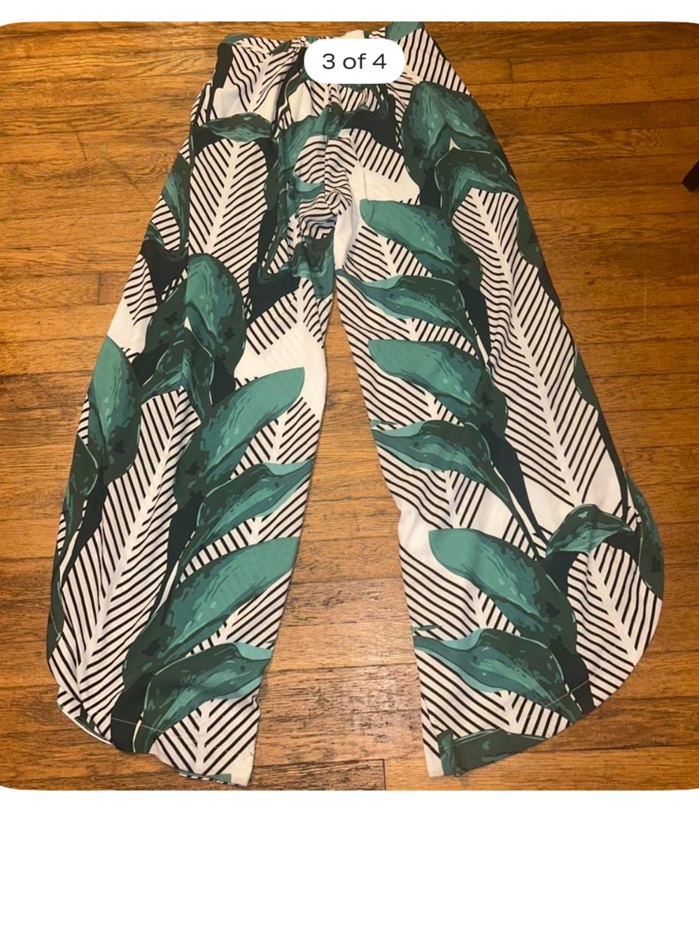 L'ATISTE Green and White Striped Tropical Print Pants - Picture 3 of 4